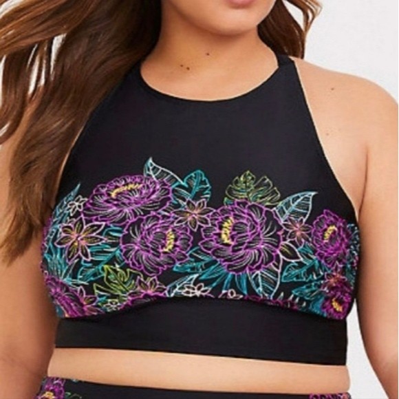 torrid Other - Torrid black floral WIRELESS HIGH NECK BIKINI TOP Size 2
